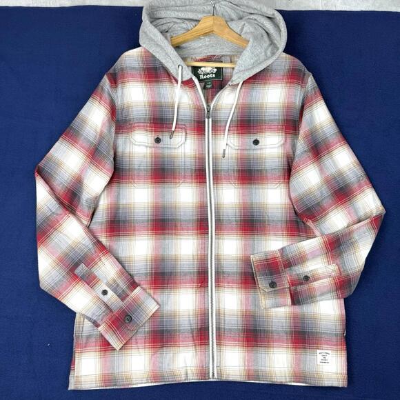 Roots Other - Roots Plaid Zip Hoodie Jacket Men Sz L Flannel Shirt Canada Cabincore Heritage